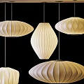 Elegant Modern Pendant Lights Hanging With Different Shapes And Textured White Lampshades