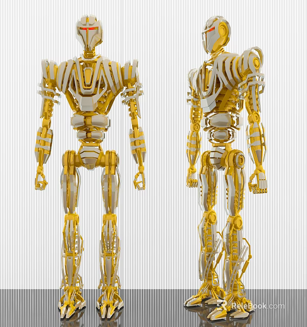 Smart Machine Robotic Mechanical Structure With Yellow And White Detailed Design 3d model