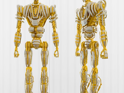 Smart Machine Robotic Mechanical Structure With Yellow And White Detailed Design 3d model