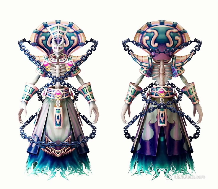 Game and Movie Character With Elaborate Headdress Chain Decorations Colorful Robe And Fringe Details 3d model 