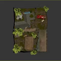 Cartoon Scene With Small Rustic House Green Trees Red Truck Brown Boxes And Wooden Platform