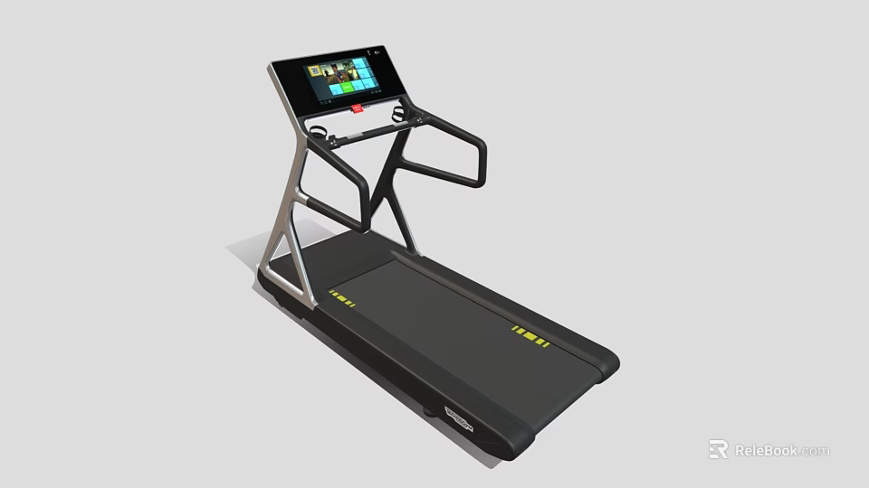 High Quality Black Treadmill With Large Display Screen And Silver Handrails 3d model 