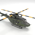 Green Camouflage Military Helicopter With Yellow Black Rotor Blades And Cross Insignia