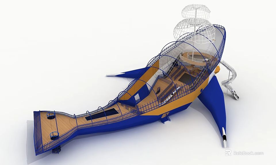 Blue Yellow Sea Animal Playground Equipment With Climbing Net 3d model 