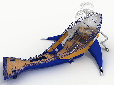 Blue Yellow Sea Animal Playground Equipment With Climbing Net 3d model
