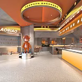 Yulaobiao Restaurant Interior Featuring Monkey Sculpture Orange Yellow Decor Open Counter And Seating Area
