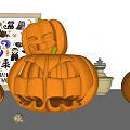 Halloween Decorative Ornament Set with Lit Jack-o'-lanterns Small Pumpkins Oil Lamp and Poster