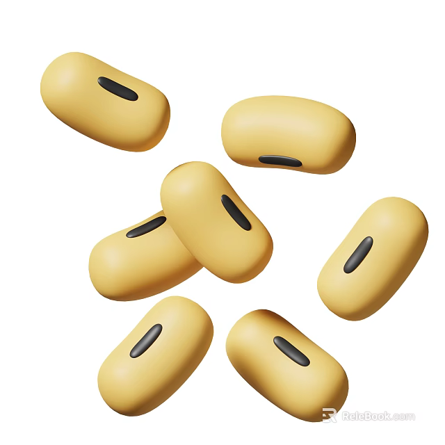 Fresh Yellow Beans With Small Black Spots Scattered On White Background 3d model