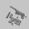 Black Tactical Pistol With Magazine And Bullets On Dark Background