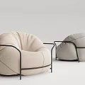 Modern Beige Fabric Single Sofa With Rounded Design And Comfortable Metal Frame 3d model