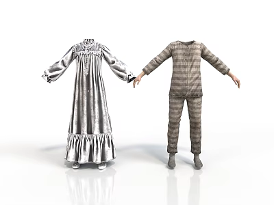 Long Ruffled Dress And Striped Pajama Set With Long Sleeves For Casual Wear 3d model