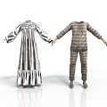 Long Ruffled Dress And Striped Pajama Set With Long Sleeves For Casual Wear