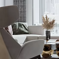Elegant Modern Living Dining Room Interior With Sofa Chairs Coffee Table And Decorative Plants