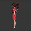 Anime Style Girl Character With Red Traditional Outfit And Short Hair Standing Pose