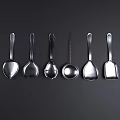 Silver Stainless Steel Utensil Set With Various Shaped Spoons For Kitchen Use 3d model