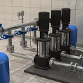 Industrial Equipment Setup With Pumps Pipes Valves And Blue Pressure Tanks