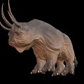 Mythical Fantasy Beast With Multiple Long Horns And Rough Brown Skin