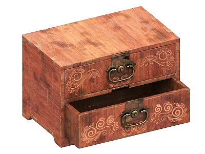 Vintage Wooden Chest of Drawers with Decorative Patterns and Metal Handles 3d model