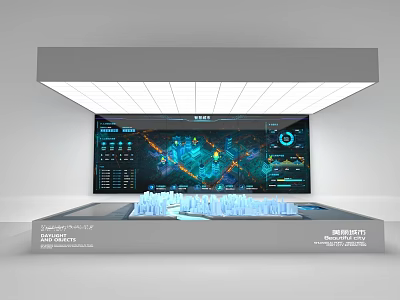 Modern Digital Display With Data Visualization And City Model On Interactive Screen 3d model