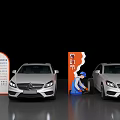 Car Detailing Promotion Display Stack With Two Cars Staff And Event Signage 3d model