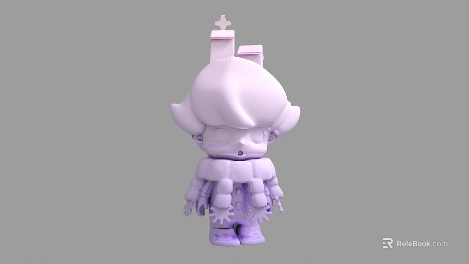Purple Cartoon Doll With Unique Hairstyle Small House Top And Cross Design 3d model 