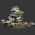 Natural Wood and Stone Decorative Stacked Structure with Wooden Base and Stones