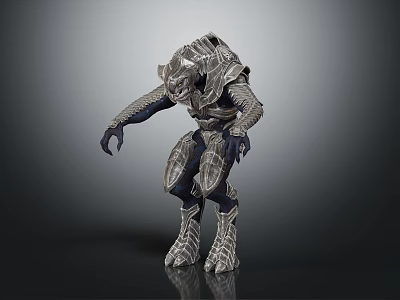 Armored Sci Fi Creature Character With Detailed Metallic Exoskeleton And Menacing Stance 3d model