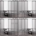 Various Modern Interior Partition Designs Featuring Slatted And Geometric Metal Frames 3d model