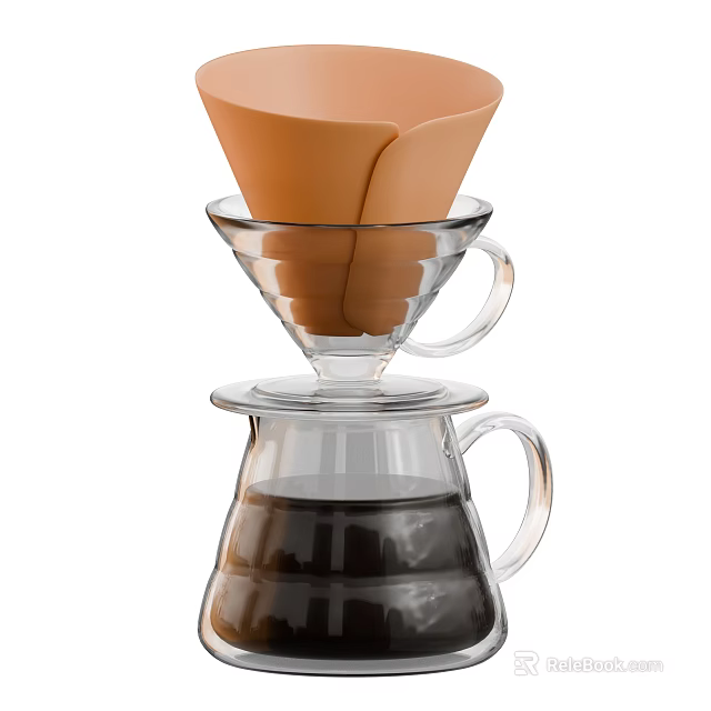 Freshly Brewed Manual Drip Coffee With Glass Funnel Filter And Pot 3d model 