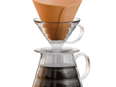Freshly Brewed Manual Drip Coffee With Glass Funnel Filter And Pot 3d model