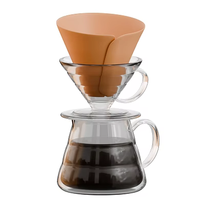 Freshly Brewed Manual Drip Coffee With Glass Funnel Filter And Pot 3d model