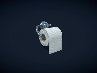 White Textured Toilet Paper Roll Mounted On Chrome Metal Holder Accessory 3d model