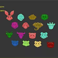 Adorable Colorful Cartoon Animal Head Icons Featuring Various Wildlife Species