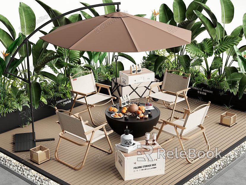 Modern Outdoor Table and Chair Camping Table and Chair Barbecue Storage Box Plant Flower Box model