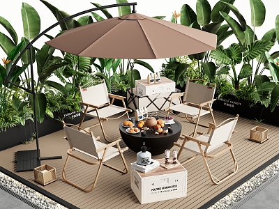 Modern Outdoor Table and Chair Camping Table and Chair Barbecue Storage Box Plant Flower Box 3d model