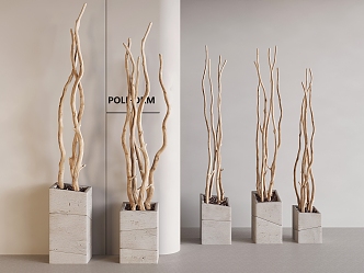 Natural Dried Branch Potted Plant Dried Flower Vine Potted Landscape 3d model