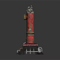 Vintage Red Steampunk Mechanical Device With Pipes Valves And Gauges