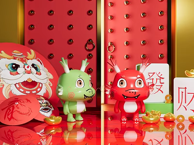 New Year Dragon Year Cartoon Chinese Dragon IP Card 3d model
