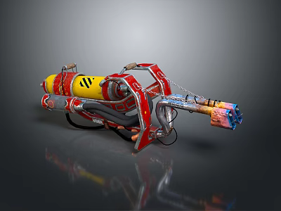 Futuristic Weapon with Red Yellow Metallic Body and Sci Fi Design Elements 3d model
