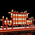 Chinese Style Art Installation With Red Framework And Golden Lantern Decorations 3d model