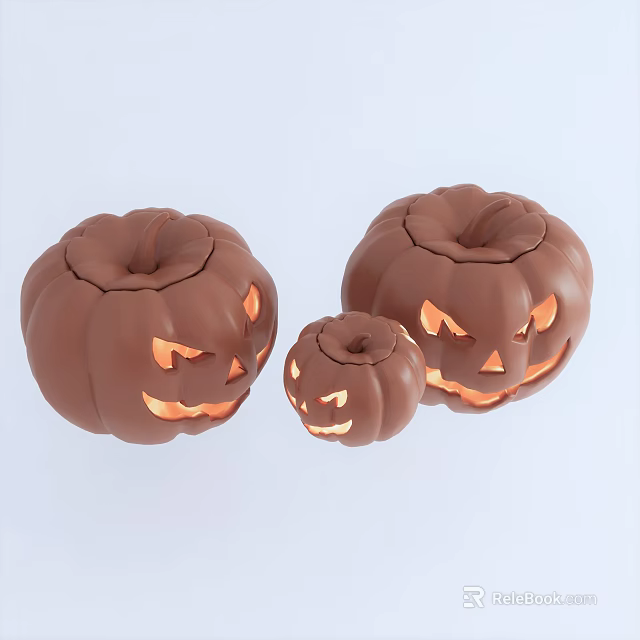 Pumpkin Shaped Decorative Lights With Carved Faces And Various Sizes Illuminated 3d model 