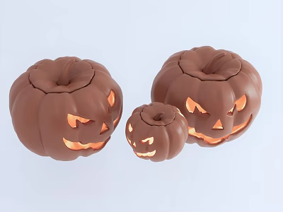Pumpkin Shaped Decorative Lights With Carved Faces And Various Sizes Illuminated 3d model