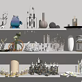 Decorative Candle Lamp Display With Various Styles On Shelves And Ornaments