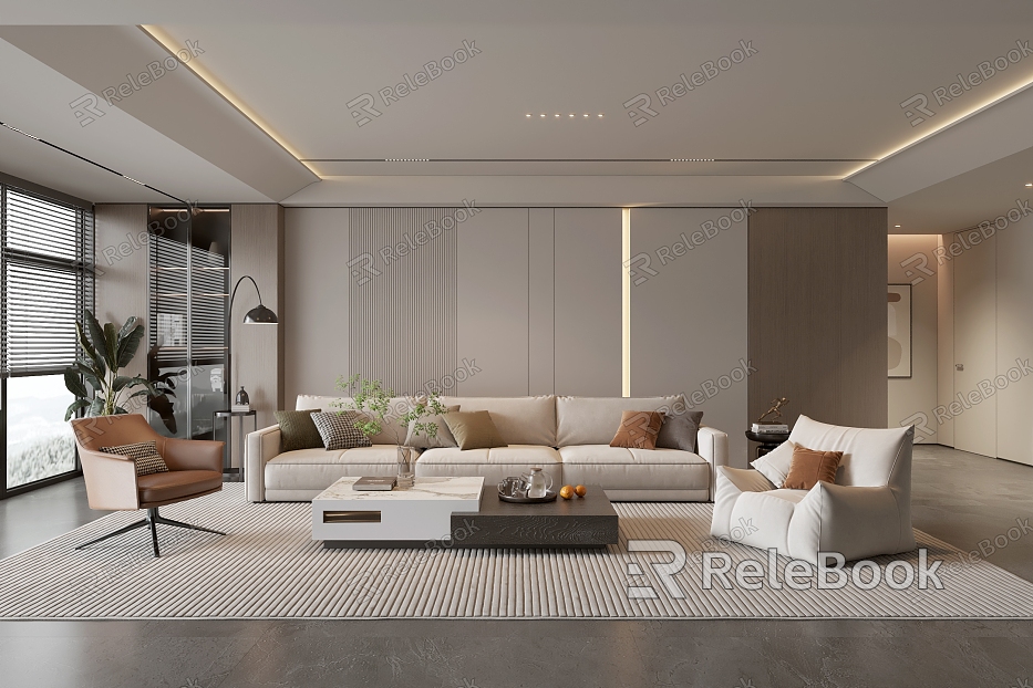 Home Living Room Living Room Simple Living Room Coffee Table Set Sofa Background Wall Floor Lamp Minimalist Living Room model