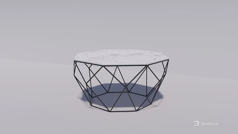 Modern Coffee Table With White Marble Top And Black Geometric Frame Structure 3d model