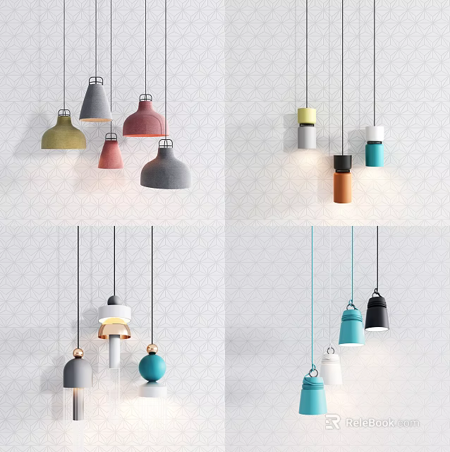 Modern Colorful Pendant Lights For Home Decor With Various Shapes And Styles 3d model 
