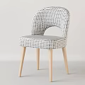 Modern Bar Stool with Black and White Checkered Upholstery and Light Wooden Legs