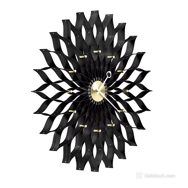 Black Decorative Wall Clock With Unique Spiral Petal Design And Metallic Accents Modern Home Decor 3d model 