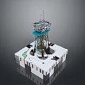 Decorative Oil Drilling Platform Model With White Square Base Green Structure And Antennas 3d model