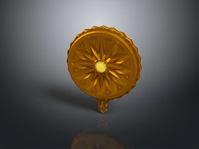 Golden Circular Clothing Accessory With Radiant Pattern And Carved Edges 3d model